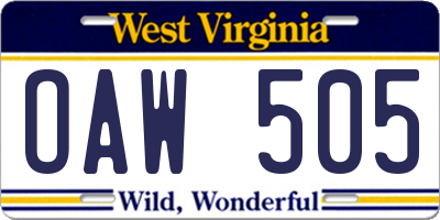 WV license plate OAW505