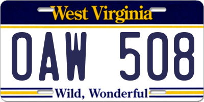 WV license plate OAW508