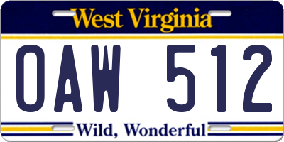 WV license plate OAW512