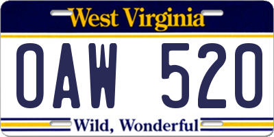 WV license plate OAW520