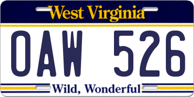 WV license plate OAW526