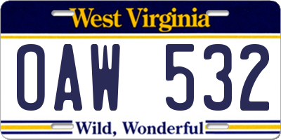 WV license plate OAW532