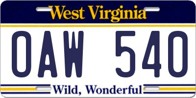 WV license plate OAW540