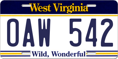 WV license plate OAW542