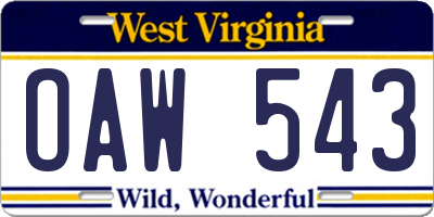 WV license plate OAW543