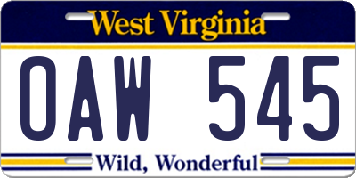 WV license plate OAW545