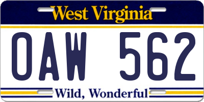 WV license plate OAW562