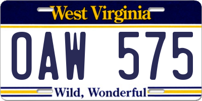 WV license plate OAW575