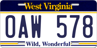WV license plate OAW578