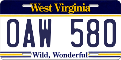 WV license plate OAW580