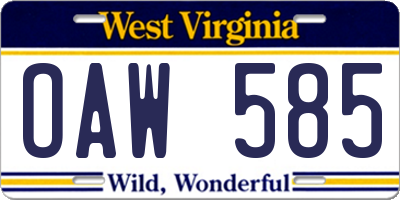 WV license plate OAW585