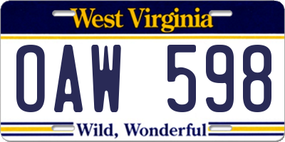WV license plate OAW598