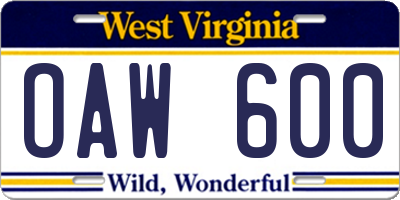 WV license plate OAW600