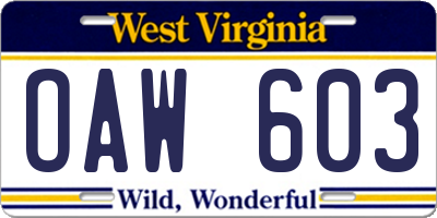 WV license plate OAW603