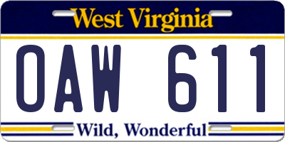 WV license plate OAW611