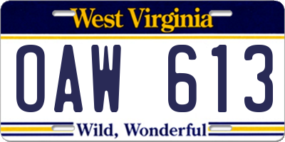 WV license plate OAW613