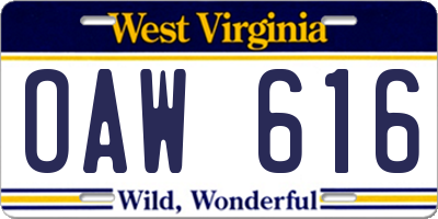 WV license plate OAW616