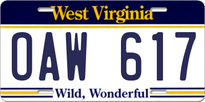 WV license plate OAW617