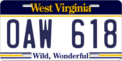 WV license plate OAW618