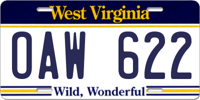 WV license plate OAW622