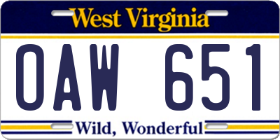 WV license plate OAW651