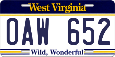 WV license plate OAW652