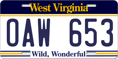 WV license plate OAW653