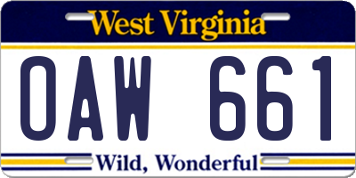 WV license plate OAW661