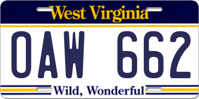 WV license plate OAW662