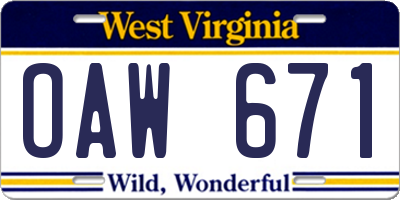WV license plate OAW671