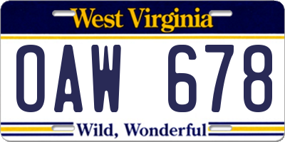 WV license plate OAW678