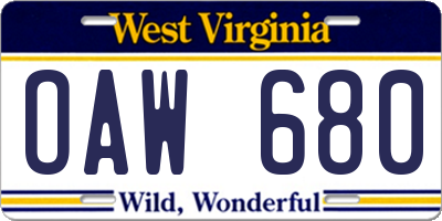 WV license plate OAW680