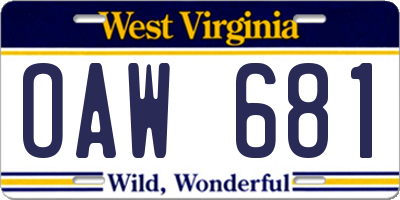 WV license plate OAW681