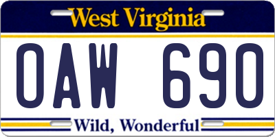 WV license plate OAW690