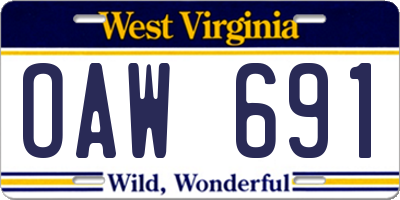 WV license plate OAW691