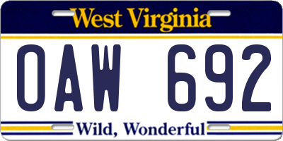 WV license plate OAW692