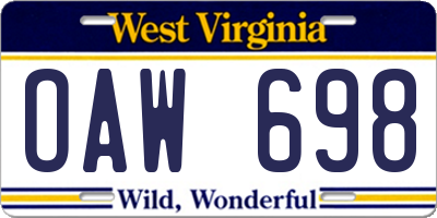 WV license plate OAW698