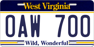 WV license plate OAW700