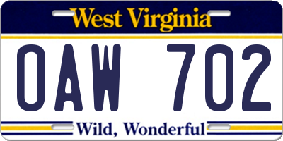 WV license plate OAW702