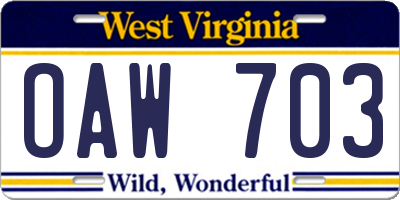 WV license plate OAW703