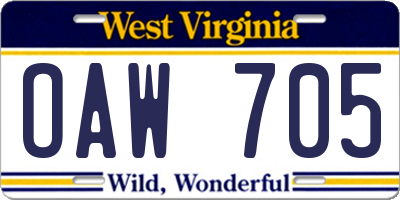 WV license plate OAW705