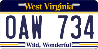 WV license plate OAW734