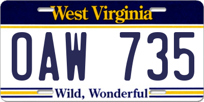 WV license plate OAW735