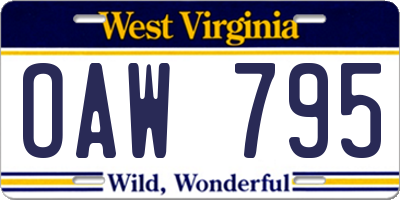 WV license plate OAW795