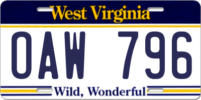 WV license plate OAW796