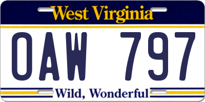 WV license plate OAW797