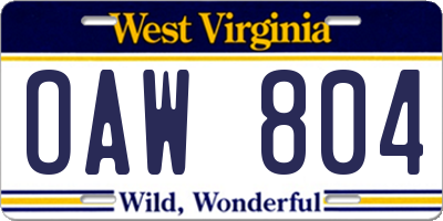 WV license plate OAW804