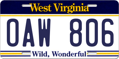 WV license plate OAW806