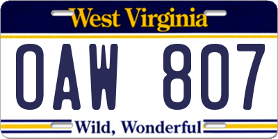 WV license plate OAW807