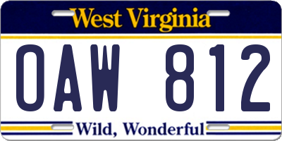 WV license plate OAW812